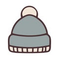 simple illustration of a gray winter beanie hat with a white on top