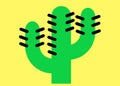 A simple illustration of a green cactus plant with black spikes against a yellow backdrop