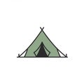 Simple illustration of a green tent with black outlines on a white background. The design Royalty Free Stock Photo