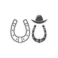 Simple illustration of horse shoe and cowboy hat