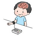 Simple illustration of a man checking pulse for a healthy brain and a heart