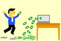 Simple illustration, Man - Get Earn from Computer Royalty Free Stock Photo