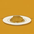 A simple illustration of a mound of spaghetti on a white plate, set against a solid Royalty Free Stock Photo