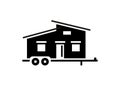 Moveable tiny house. Simple illustration in black and white.