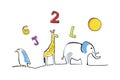 Numbers letter and animals illustration