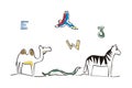 Numbers letter and animals illustration