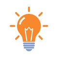 Simple illustration of an orange lightbulb with light rays coming from it, vector graphic symbol for innovation Royalty Free Stock Photo