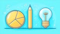 Simple illustration of a pencil, lightbulb, and pie chart representing creative process. Possible use for educational or Royalty Free Stock Photo