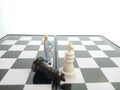 Simple illustration photo concept, 1 standing businessman mini figure toy help to winning war or Battle Small Magnetic Plastic che