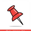 A simple illustration of a red pushpin with a black outline. The pin has a rounded, Royalty Free Stock Photo