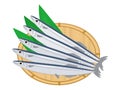 Simple illustration of saury on a colander