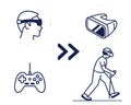Illustration showing virtual reality headset transforming into full immersive experience with controller Royalty Free Stock Photo