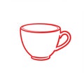 Simple illustration of a teacup outlined in red. The design features a classic cup shape Royalty Free Stock Photo