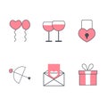 simple illustration of valentine icons with hearts, couple glasses, balloons, gifts, arrows, padlocks and letters Royalty Free Stock Photo