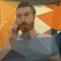 Bearded Man face, triangular vector, suitable for brutal men fashion topics. Talking on the phone