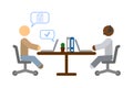 Simple image of people sitting at a table with laptops. Rebochy process pereviska with the client over the network