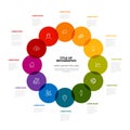Simple infographic with twelve circles with icons in one big cycle