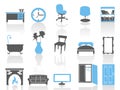 Simple interior furniture icons set,blue series