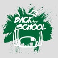 Simple isolated back to school white line art logo with splash of green paint and handwritten text. Concept of blackboard Royalty Free Stock Photo