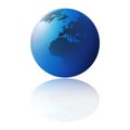 Simple Isolated Blue Earth Globe Design with Reflection on White Background - Europe, Africa, Middle East Side - Vector Template Royalty Free Stock Photo