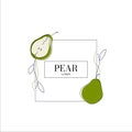 Simple isolated fruit packaging design, pear flavored. Juicy line drawing for label. Freehand vector illustration isolated on