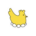Simple isolated vector line icon - yellow hen hathcing white eggs in a nest Royalty Free Stock Photo