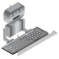 Simple isometric concept trading robot with keyboard and chart isolated on white.