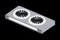 Simple isometric GPU symbol 3d render, graphics processing unit, graphics card symbol, object isolated. Two fans
