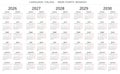Simple 2026, 2027, 2028, 2029, 2030 Italian calendar. Clear vector illustrations Italy Royalty Free Stock Photo