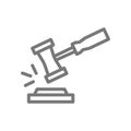 Simple judge or auction hammer line icon. Symbol and sign vector illustration design. Isolated on white background