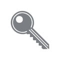 Simple Key Icon - Minimalist Grey Key with Circular Head and Cut Blade Symbol on White Background Royalty Free Stock Photo