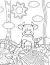 Simple kids coloring book with cute bull.