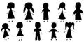 Simple kids set of silhouettes of boys and girls, doodling for paper design, fabric, interior. raster copy