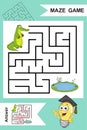 Simple Labyrinth with fun Alligator isolated on colorful background. Find right way to the Lake. Entry and exit. With Answer.