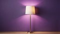 Simple lamp hangs on purple wall and illuminates it, space for t