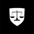 Simple Law Icon design with shield, shield Justice icon isolated on black background