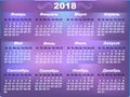Ultra violet 2018 calendar with big numbers on russian lenguage Royalty Free Stock Photo