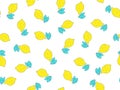 Simple lemon citrus seamless pattern, yellow fresh lemons with blue leaves endless pattern isolated on white. Lemon