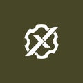 Simple letter X with gear vector logo template tactical theme