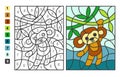 Simple level vector coloring zoo animal monkey, color by numbers. Puzzle game for children education