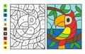 Simple level vector coloring zoo animal parrot bird, color by numbers. Puzzle game for children education