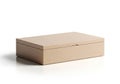 A simple light brown rectangular wooden box with a lid isolated on white background Royalty Free Stock Photo
