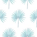 Simple light seamless pattern with watercolor palm leaves on white. Texture with tropical leaf repeat Royalty Free Stock Photo