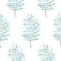 Simple light seamless pattern with watercolor palm leaves on white. Texture with tropical leaf repeat Royalty Free Stock Photo