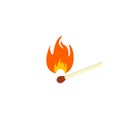 Simple lighted match icon. Burning safety match. Fire and flame. Vector