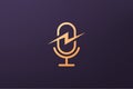Simple lightning flash podcast mic logo in luxurious modern style and gold color