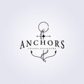 simple line art anchor with chain or rope logo modern luxury vector illustration design Royalty Free Stock Photo