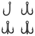 Simple line art fishing hook set featuring single and treble hooks for fishing activities Royalty Free Stock Photo