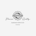 Simple Line Art Gear Automotive Logo, Design of Mechanical Engineering of Auto Services, Illustration Garage Automotive Vector