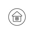 Simple line art house icon in a round frame